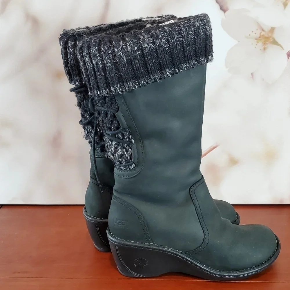 UGG Gray Boots with Knit Cuff - 6